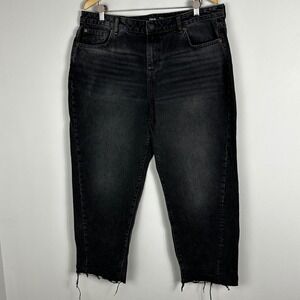 OWN. Black Denim Jeans Womens Size 34 x 30 Raw Hem Zip Fy Straight Leg Stiff Bay